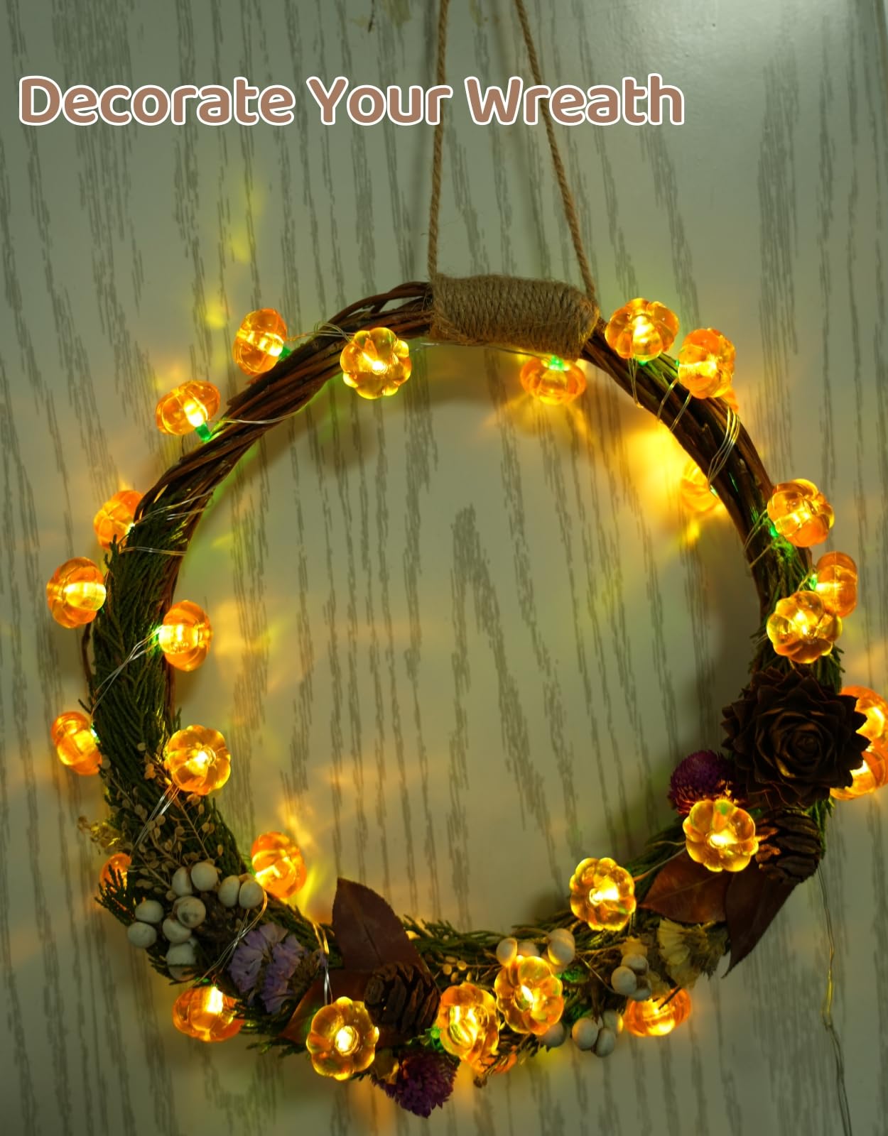 Yoitomehy Fall Lights 3D Pumpkin String Lights 10Ft 30 Leds Battery Operated Fall Decorations For Home Indoor Fall Decor Thanksgiving Decorations Halloween