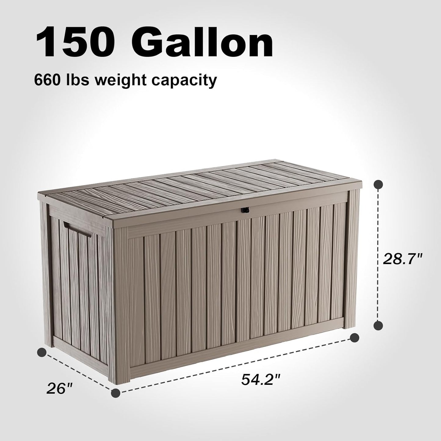 DRATO 150 Gallon Outdoor Storage Box, Large Waterproof Deck Box, Lockable Resin Storage Container with Reinforced Support for Patio Cushions, Garden Tools, UV-Resistant Outdoor Chest（Black）
