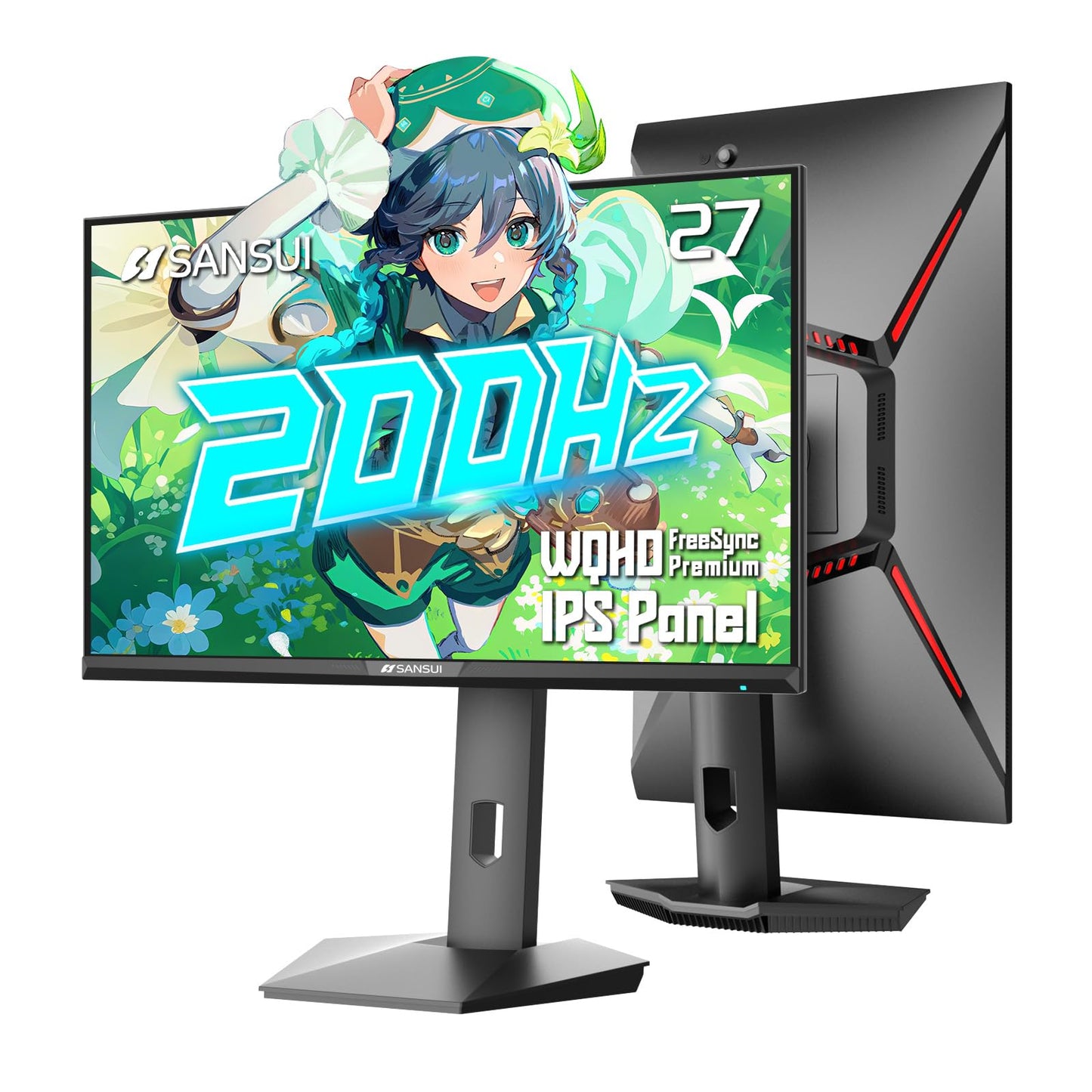SANSUI 27 inch WQHD 200Hz 180Hz Gaming Monitor 2560×1440P-AMD FreeSync 1ms DCI-P3 95% Fast IPS Computer Monitor,Height Adjustable Vertical/Horizontal Rotating, 2×DisplayPort/HDMI 丨HDR丨Low Motion Blur