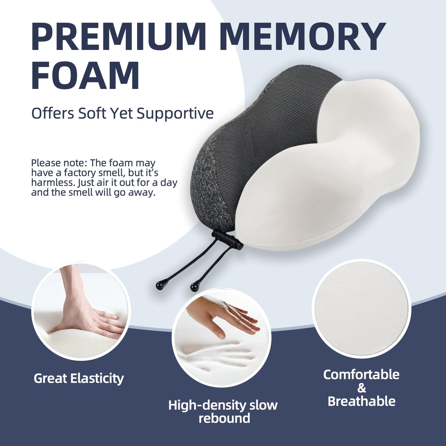 Travel Pillow with Extra Large Hood for Airplane Long Flights Privacy and Comfort Memory Foam with Skin-Friendly Cover for Road Trip Head&Neck Support for Plane Office Cars Sleeping & Rest (Grey)