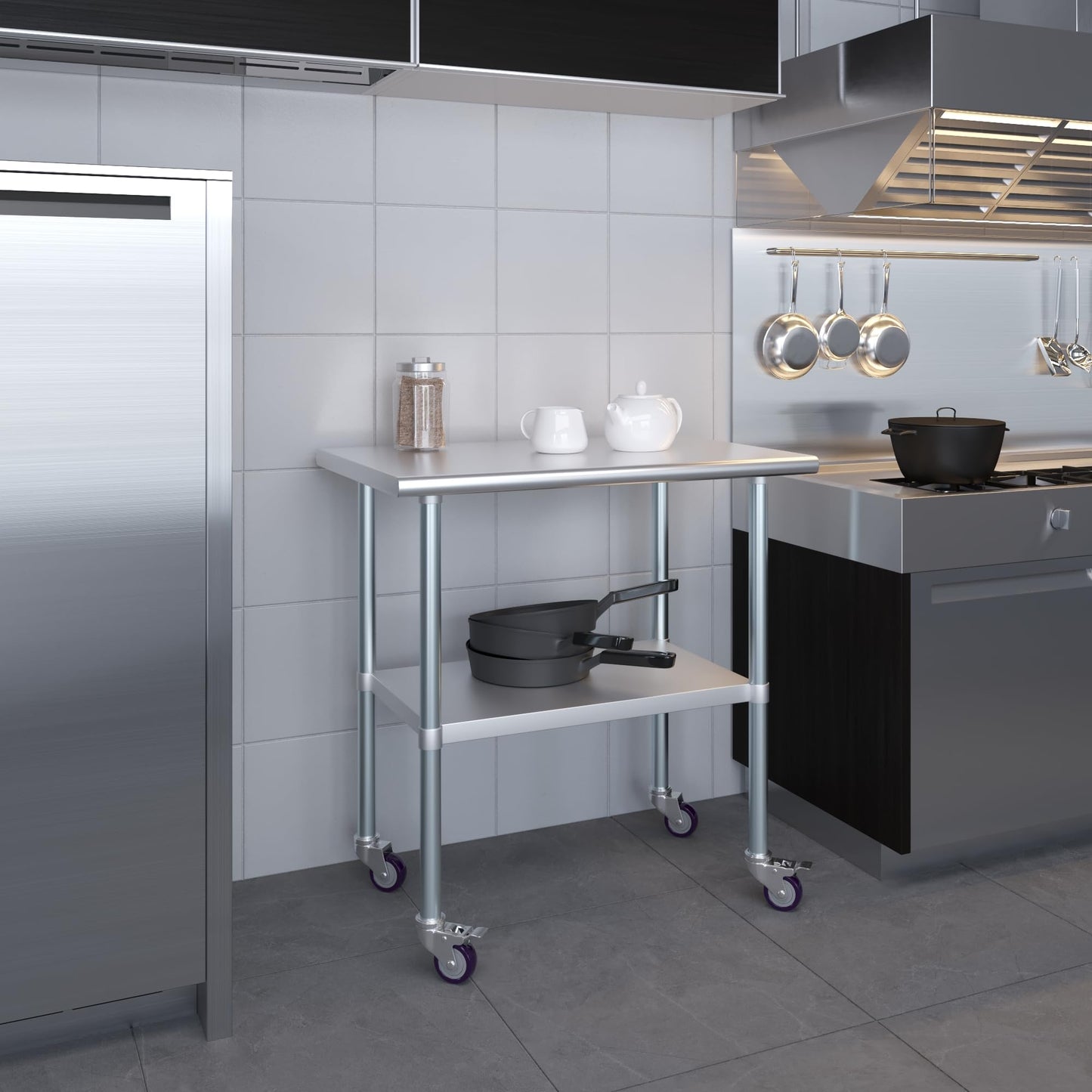 AmGood 24 in. x 36 in. Stainless Steel Work Table with Wheels | Metal Kitchen Food Prep Table | NSF