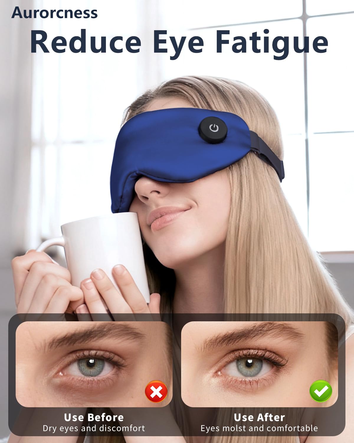 Aurorcness Heated Eye Mask for Dry Eyes – Cordless Warm Eye Compress, 100% Mulberry Silk Sleep Mask with Graphene Heating, 3 Heat Levels and Auto Shut-Off, Rechargeable and Washable