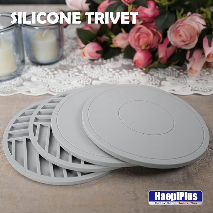 4 Pieces Silicone Trivet Mats, Pot Holders, Kitchen Tools, Heat Resistant Non-Slip Pads for Dishes, Bowls, Jar Opener, Easy to Wash and Dry Pan Cushions (Grey)