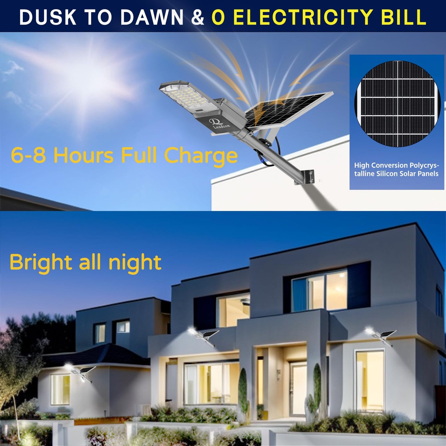 Leadzon 9500W Solar Street Light LED Flood Light 450000LM Remote Control LD001-M Gray