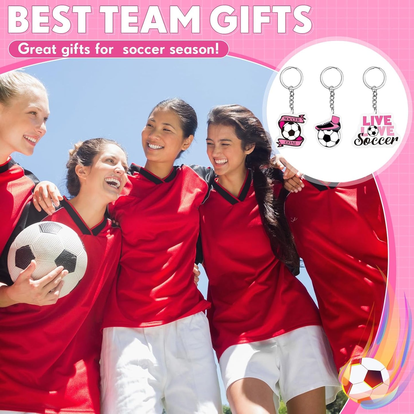 Batiyeer 36 Pack Pink Soccer Ball Keychains Bulk Party Favors Sports Ball Key Chains Funny Keyring Gifts for Birthday Supplies