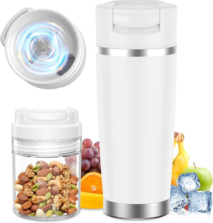 Portable Blender for Smoothies&Shakes 24oz Insulated Cup Cordless, Personal Small Licuadora Portatil With Stainless Steel Bottle, USB-C Rechargeable Travel Blender, BPA Free, for Juicing(White)