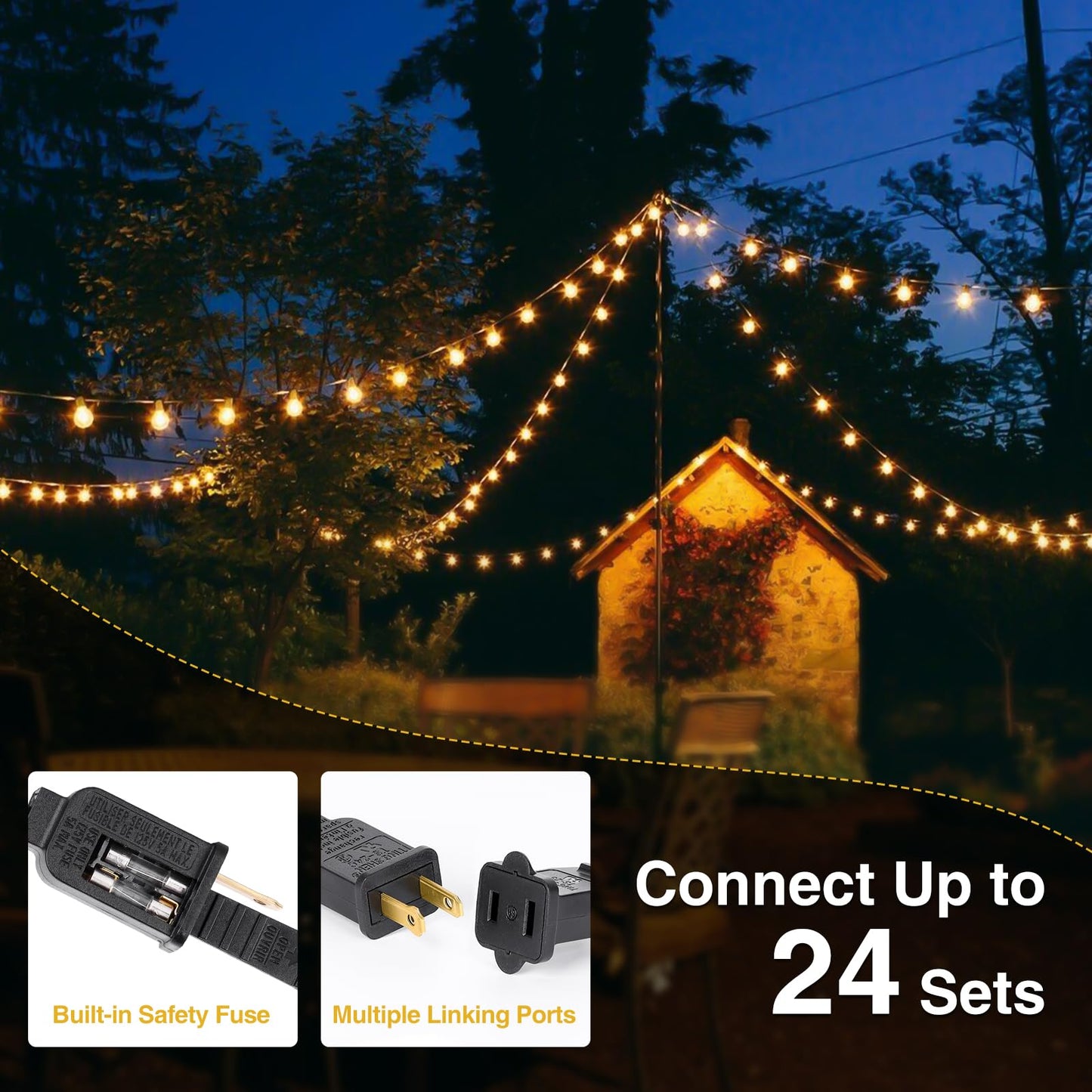 ZJOJO Outdoor String Lights, G40 Globe, 100 LED Bulbs, 200FT, Black, IP65 Waterproof, Model GYPC-O50LAU