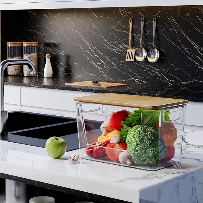 Pantry Organizers Storage, 2 Pack Onion and Potato Storage Bins Large Capacity Kitchen Counter Bins for Garlic, Fruit, Vegetable, Can Storage Countertop Organizer (12" x 7" x7")