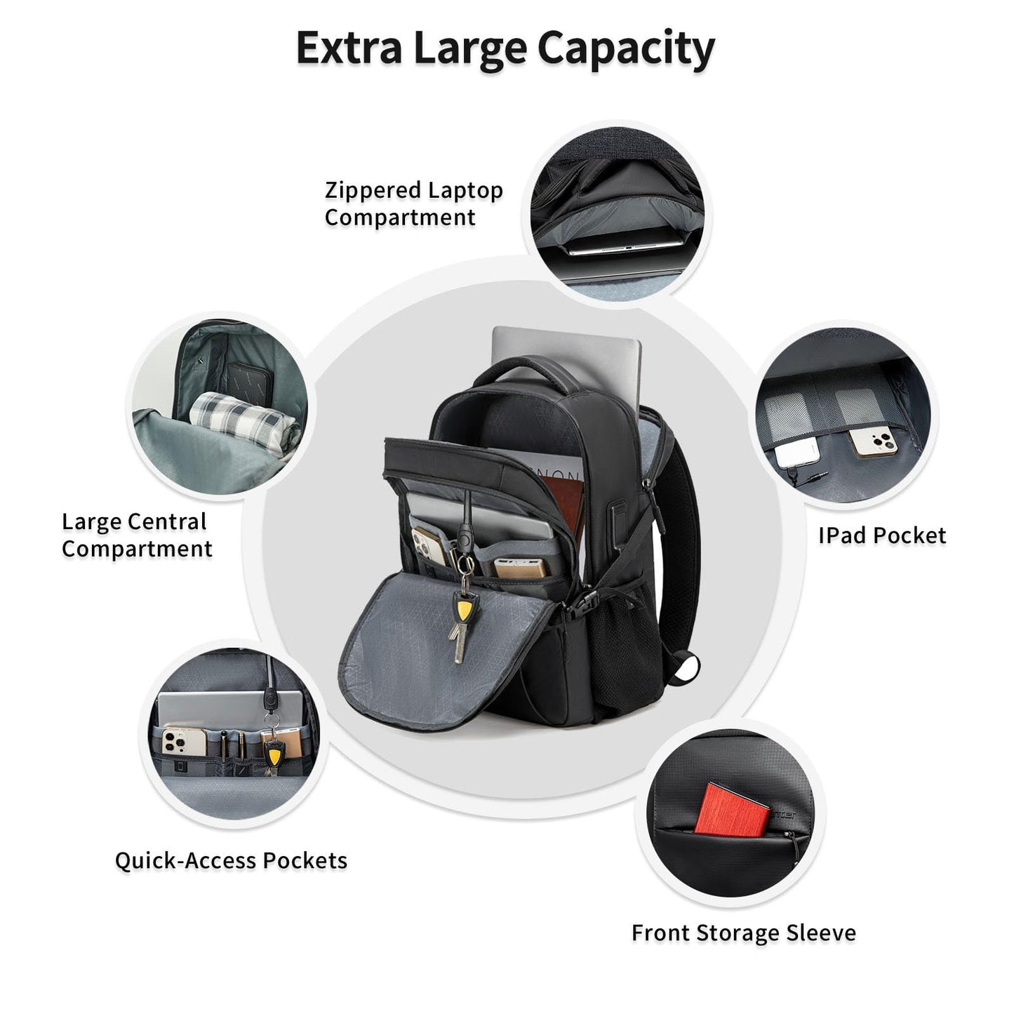 ARCTIC HUNTER AH Business Laptop Backpack for Men Work Commuting, 30L Large Travel Carry On Backpack Flight Approved for Airplane, Professional Adult College Backpacks Casual Daypack, Black