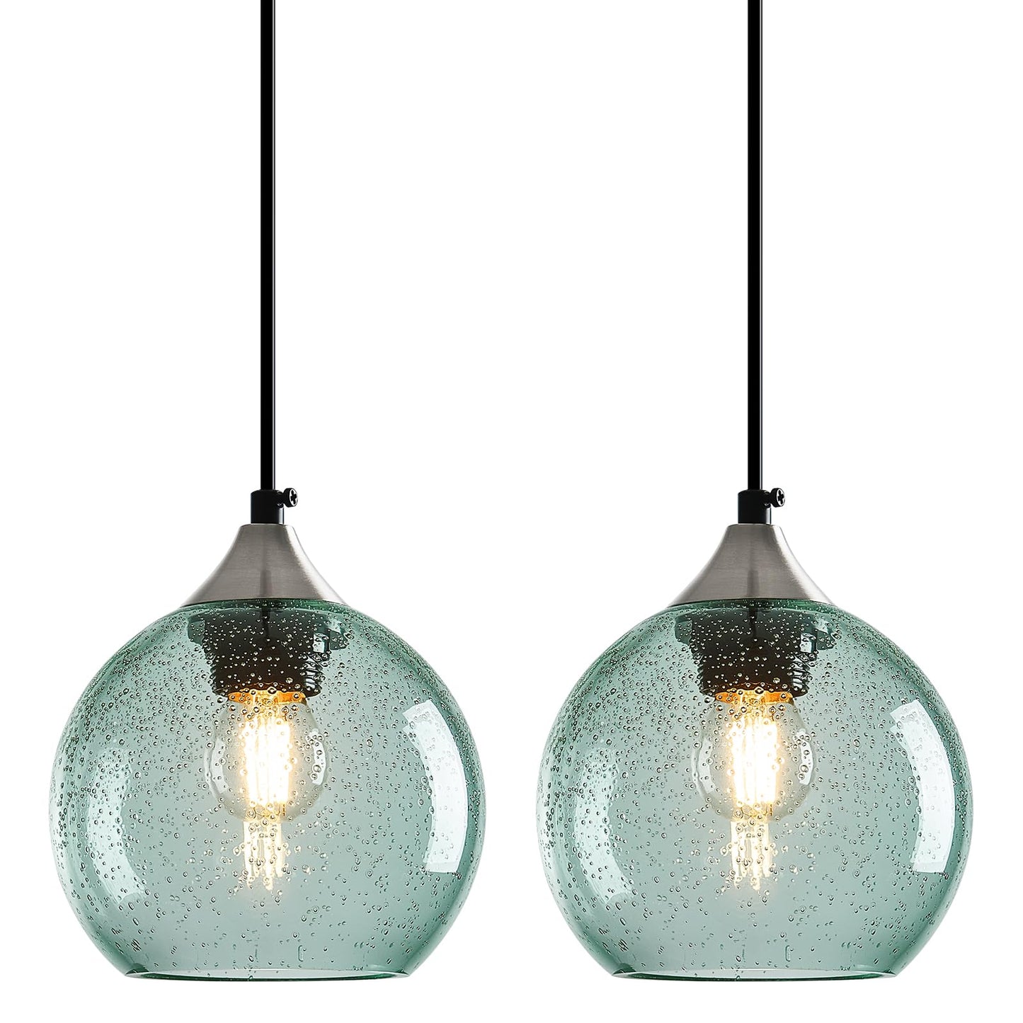 Lbsqj Light Green Glass Pendant Lights Kitchen Island Globe Pendant Light Fixtures Modern Pendant Lighting For Bedroom Living Dining Room Light Fixture (5.9 In  2 Pack)