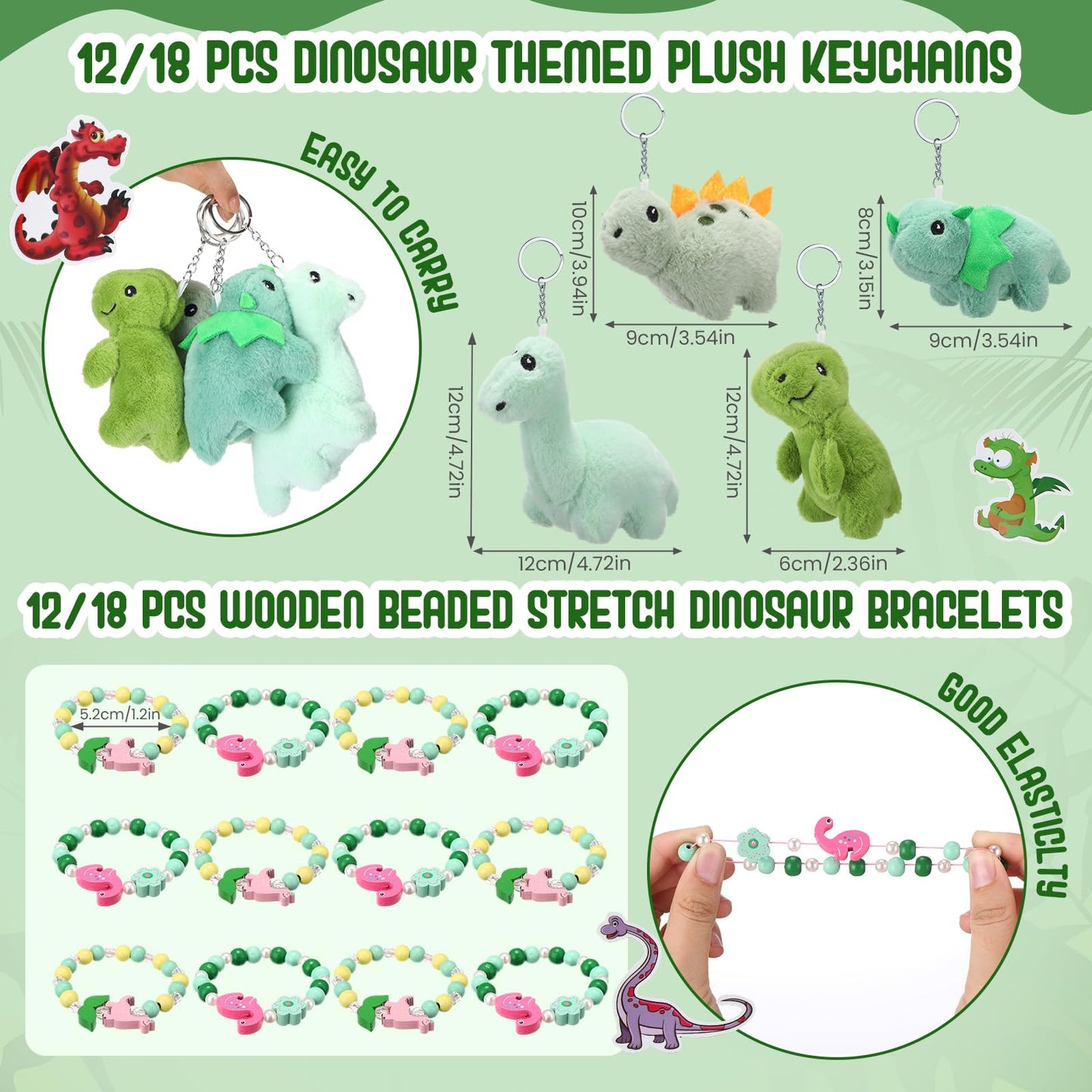 Remuuly 88 Pcs 12 Sets Dinosaur Party Favor Mini Dinosaur Stuffed Animals Bulk Plush Keychains Bracelet Gift Box Sticker for Ado