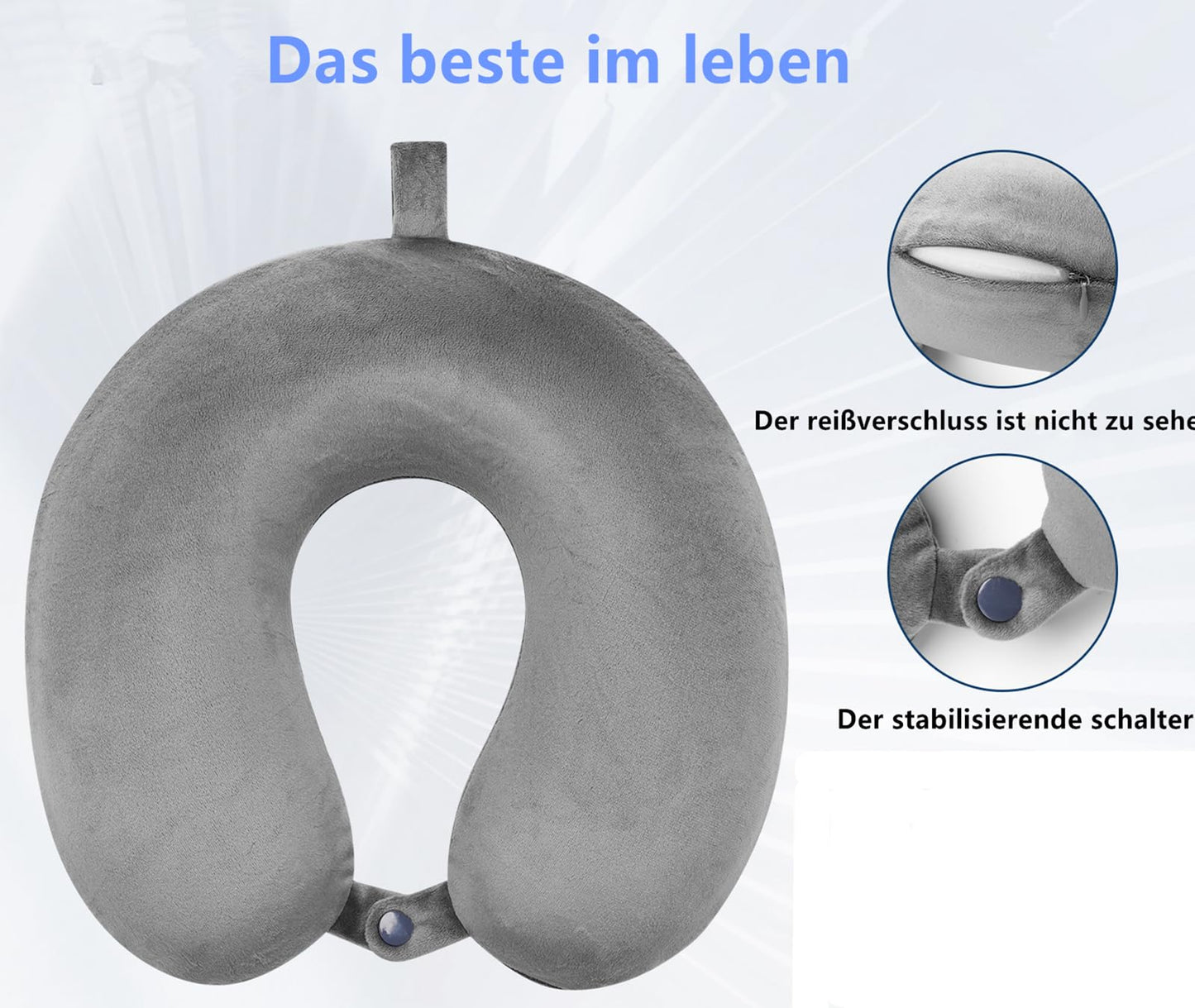 GDEOUP Travel Pillow 100% Pure Memory Foam Neck Pillow Airplane for Traveling,Car, Train,Napping,Traveling,Washable Cover (Grey)