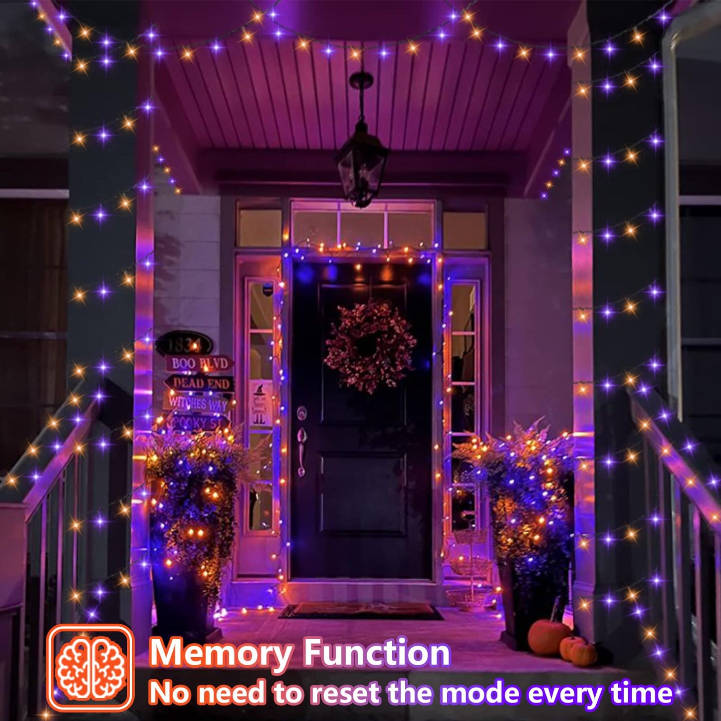 Yeguo 66Ft 200 Led Orange And Purple Halloween Lights Outdoor Waterproof  Green Wire Christmas String Lights Indoor  8 Modes Twinkle Tree Lights Plug In With Timer Memory
