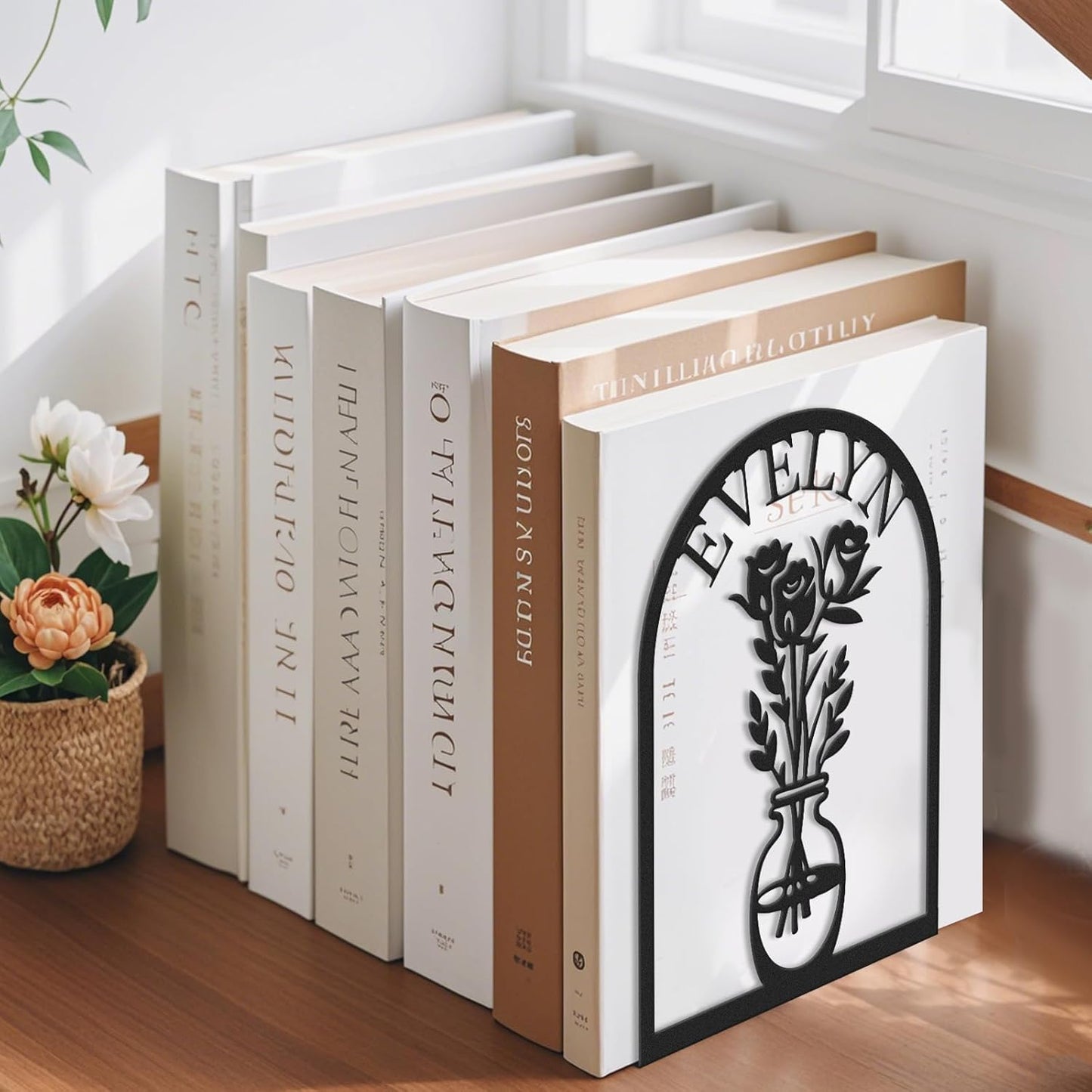 Custom Name Metal Book Ends 2 Pcs, Unique Bookends for Shelves Room Decorative, Heavy Duty Metal Bookends, Non-Slip Book Stopper, Book Shelf Holder for Home Office School, Book Lovers Gifts