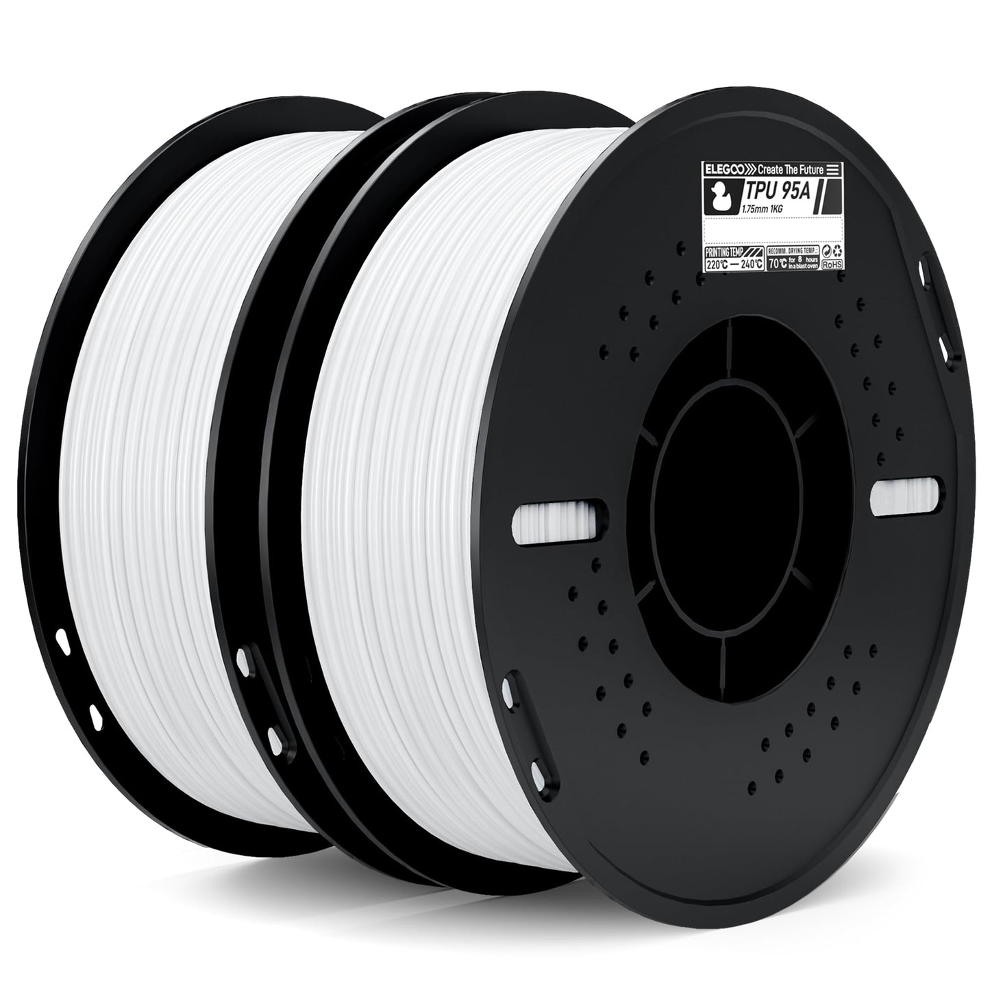 ELEGOO TPU Filament 1.75mm White 2KG, 95A Flexible Soft 3D Printing Filament 2pcs 1KG Spool(2.2lbs) Fits for Most FDM 3D Printer