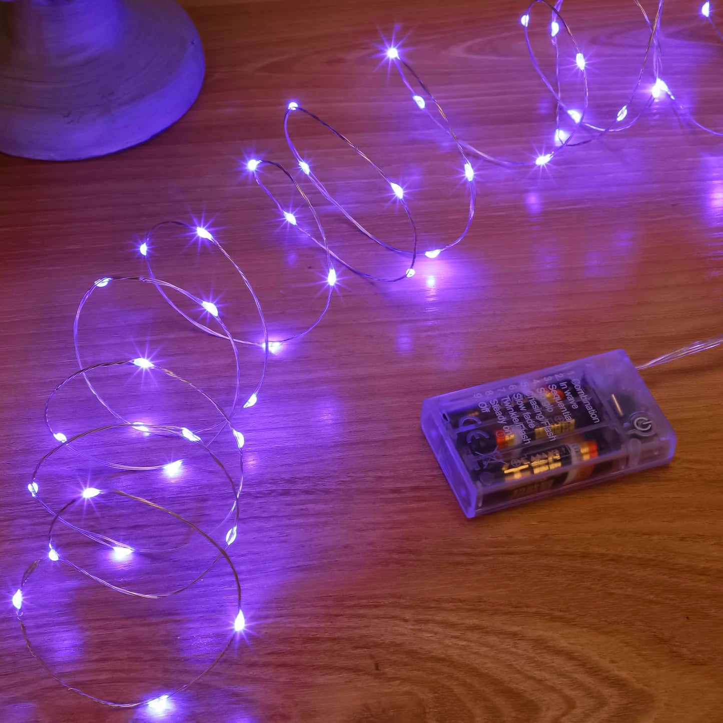 Sinamer Purple Fairy Lights Battery Operated (Included)  8 Modes & Auto Timer  4 Packs 5M 50Led Mini Twinkle Silver Wire Firefly Starry Lights  Waterproof Battery Operated Lights For Tree Bottle