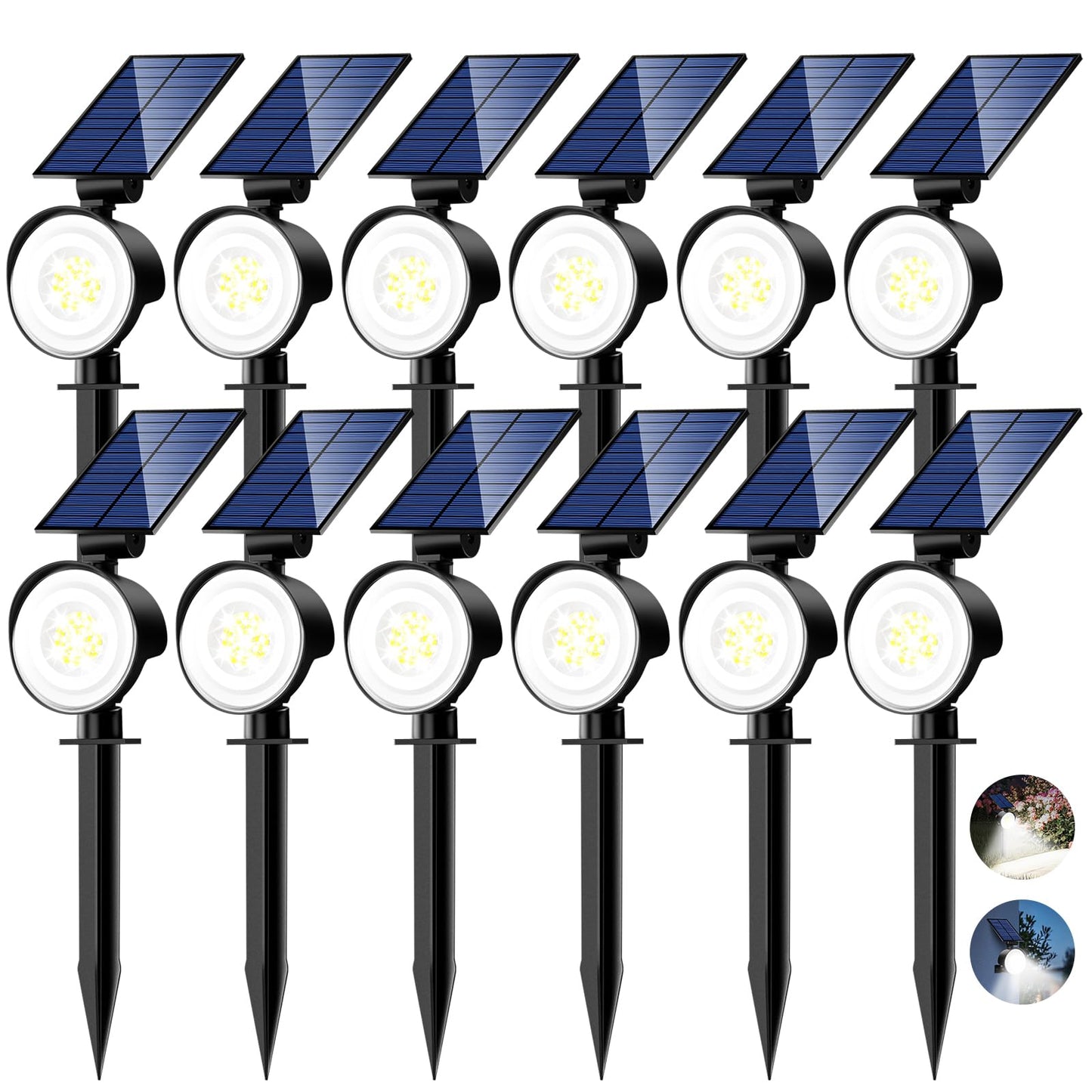 Nipify 12 Pack Solar Spot Lights Outdoor Waterproof With 3 Modes  Solar Spotlight Light For Outside Yard Landscape Lighting Pathway Lights Wall  Cool White
