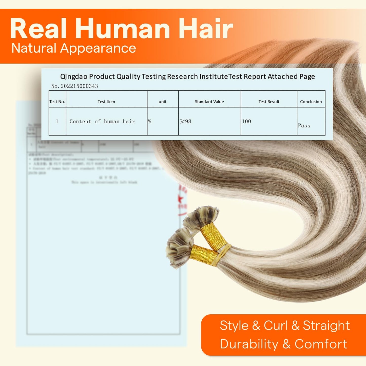 Full Shine U Tip Hair Extensions Real Human Hair 22 Inch Keratin Tip Hair Extensions Human Hair Brown with Blonde Highlight Fusi