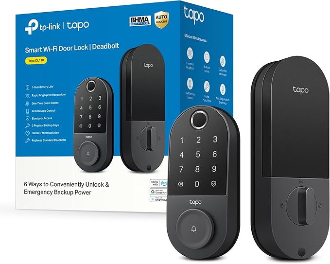 TP-Link Tapo Smart Door Lock, Deadbolt | Keyless Entry, Fingerprint Recognition, Touchscreen Keypad & in-App Monitoring wi...