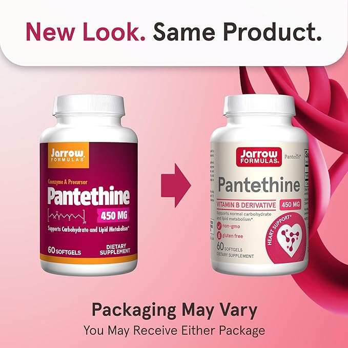 Jarrow Formulas Pantethine 450 mg - Derivative of Vitamin B5 - 60 Servings (Softgels) - Support Heart Health, Carbohydrate & Lipid Metabolism - Coenzyme A (CoA) Precursor - Pantothenic Acid Supplement