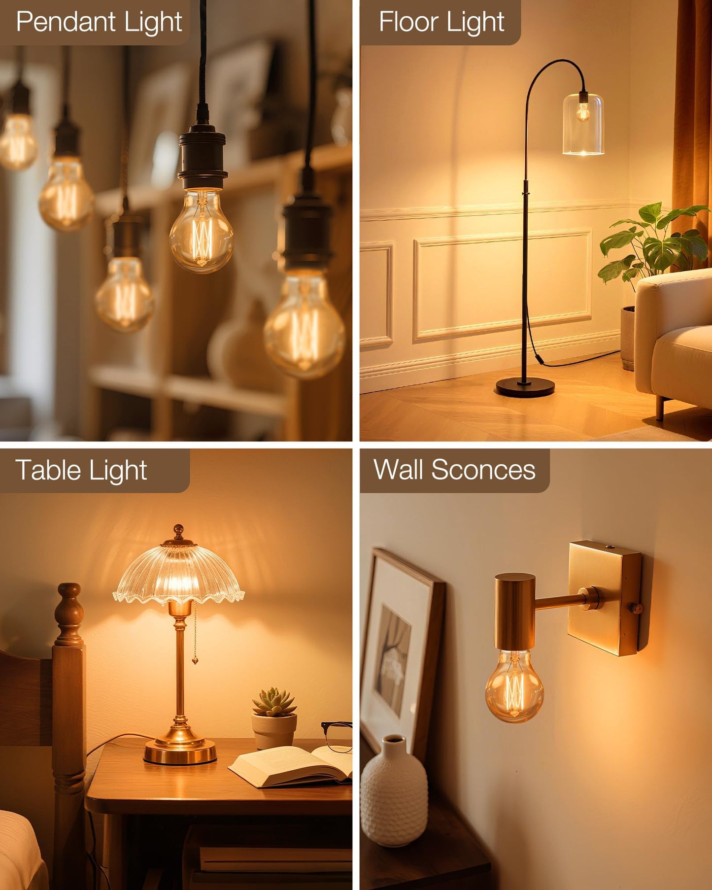 Lafoy A19 E26 Amber Light Bulbs 2200K Soft Warm, Vintage LED Edison Bulbs 60 Watt Equivalent, Dimmable Antique Old-Fashioned Style 60W Replacement, 550 Lumen Medium Base Lightbulbs, 120V 6 Pack