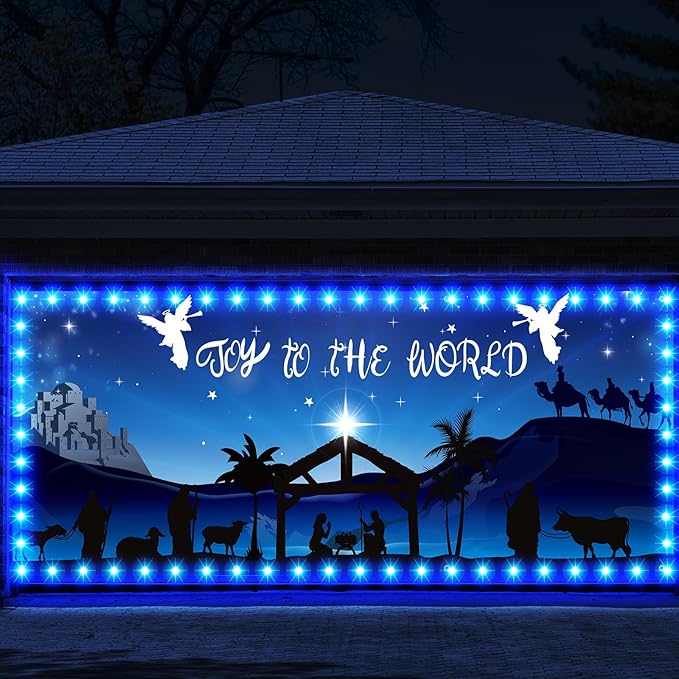 Ganeen 6.4x16 ft LED 2025 Christmas Garage Door Banner String Light Large Rustic Xmas Garage Door Decorations Xmas Banner ...