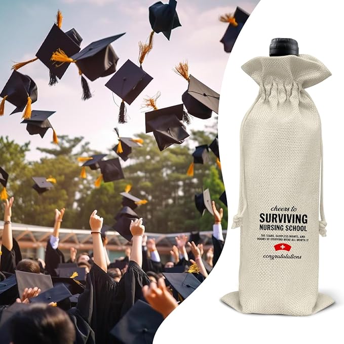 HOIJAUMAI Nurse Graduation Gift Nursing Graduation Wine Bag Surviving Nursing School Wine Gift Bags for Nursing Students Women Her