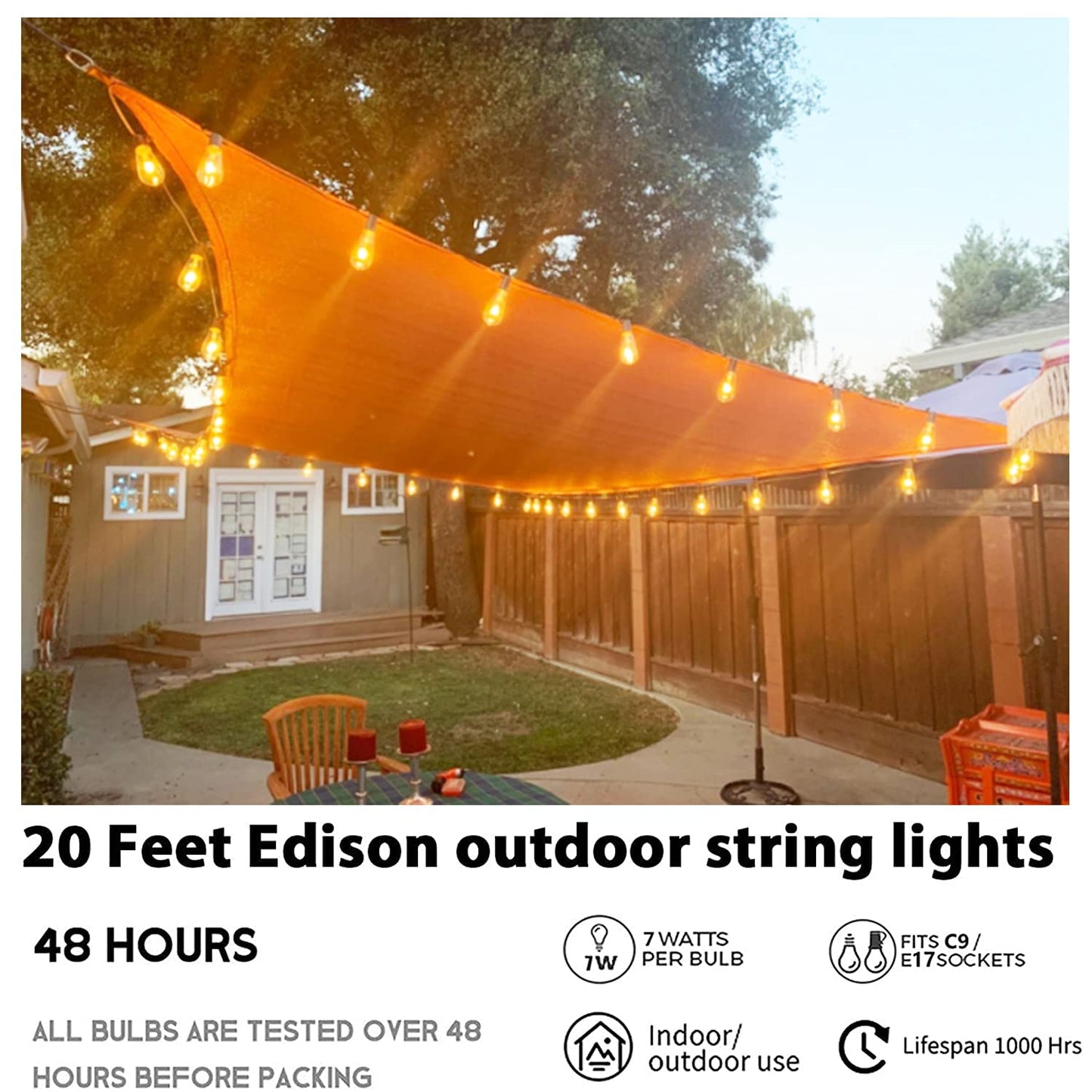 Afirst 20Ft Outdoor String Lights - 22 Edison Bulbs, Waterproof Black Bistro Lights For Patio, Backyard, Party, Wedding