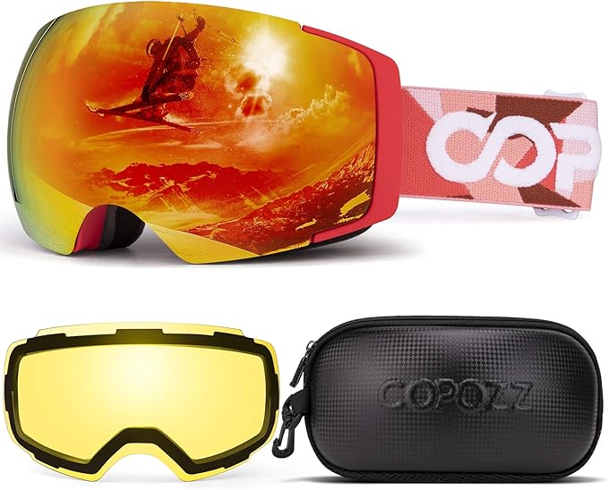 COPOZZ Polarized Adult Ski Goggles Set - M1 Magnetic Lens Snowboard Snow Goggle, OTG Anti-Fog Skiing Glasses Goggles