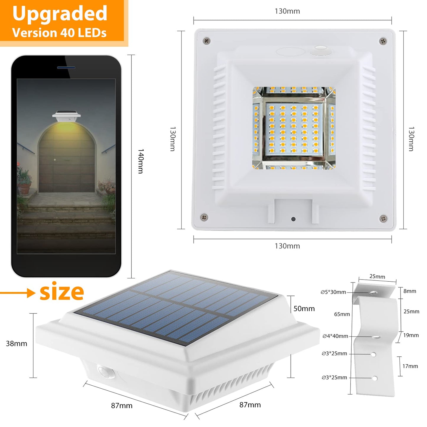 Uniquefire Solar Gutter Lights - 40 Leds Waterproof Fence & Deck Light - White/Warm White - 4 Pack - Durable Abs Material
