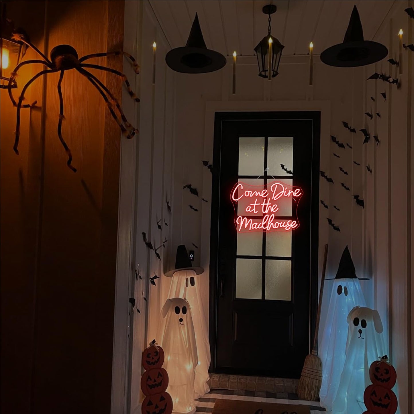 Faxfsign Come Dine At The Madhouse Neon Sign Restaurant Neon Signs For Wall Decor Red Led Night Light For Home Bar Gothic Halloween Horror Party Club Man Cave Decoration