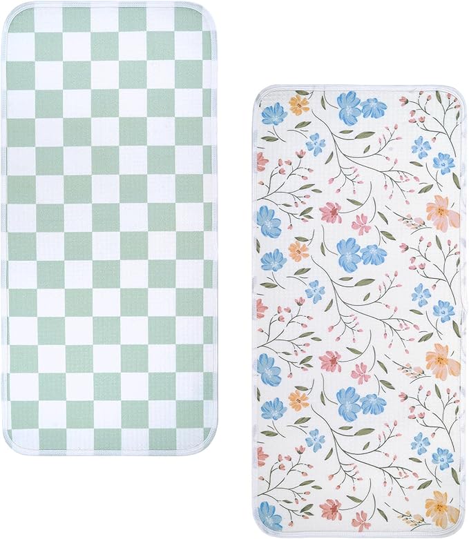 haakaa Waterproof Changing Pad Liners, 100% Cotton, Soft & Breathable (2pcs, 13" x 27.5" Garden Flow+Checkered Days)
