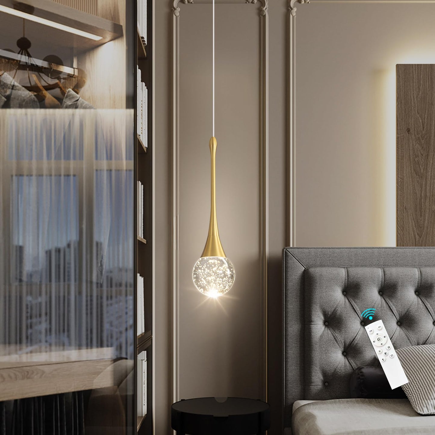 Cenozo Modern Pendant Lights For Kitchen Island Led Dimmable Crystal Glam Ceiling Pendant Lighting For Dining Room Hallway Bedroom Corner Lamp Antique Gold