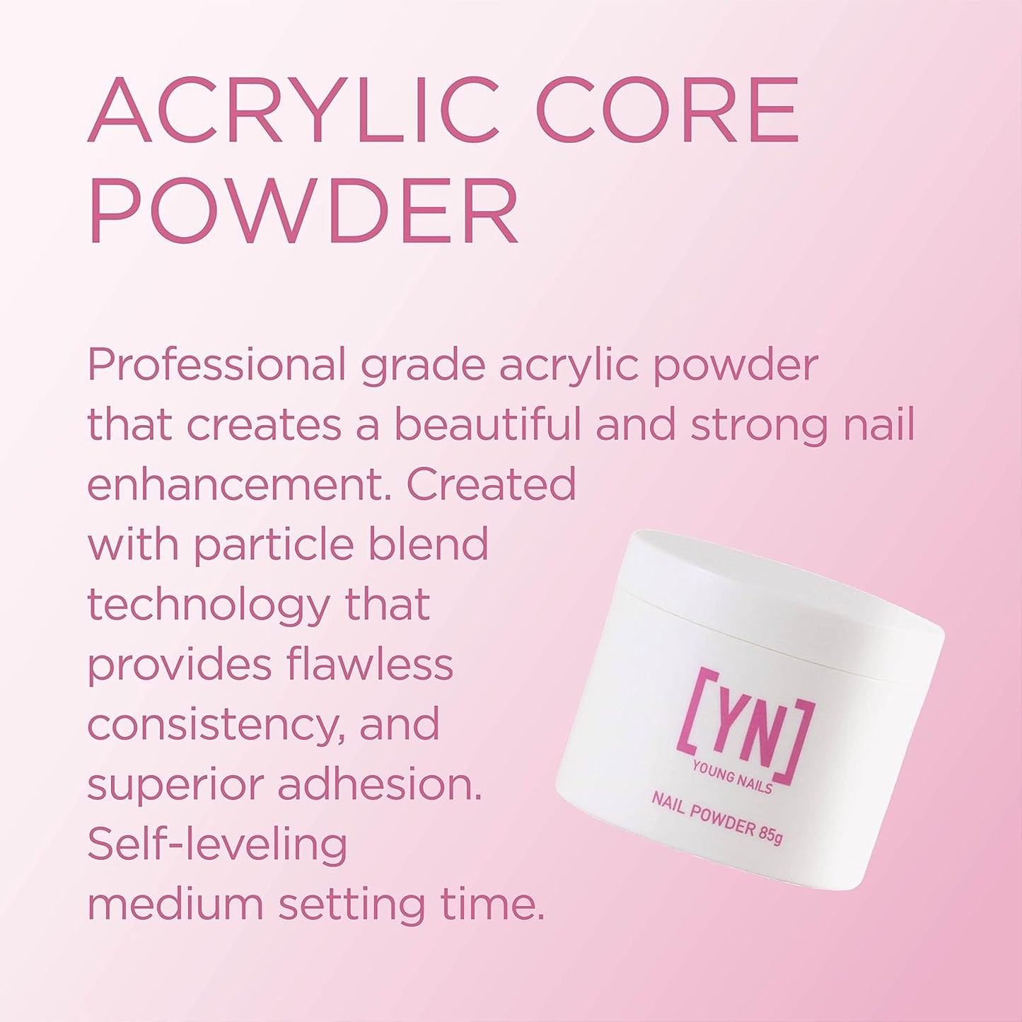 Young Nails Acrylic Core Powder - Self-Leveling Acrylic Nail Powder, Clear Nude Pink White Acrylic Powder for Nail Extenstion, Professional Grade, Superior Adhesion, Color - White, 85g