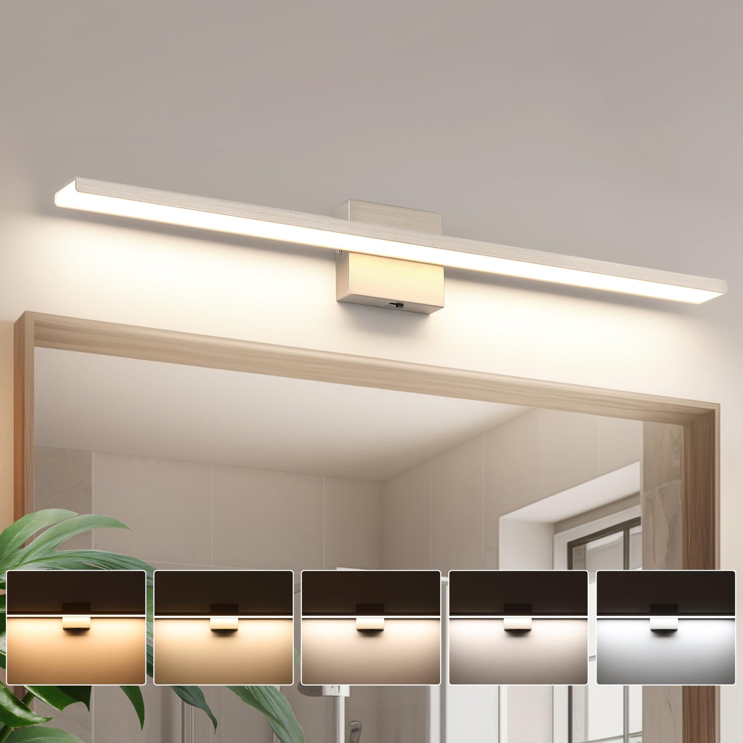 JUSHENG Vanity Lights for Bathroom, 5CCT Dimmable LED, 31.5in  Metal Light Bar, Brushed Nickel, Model 6330
