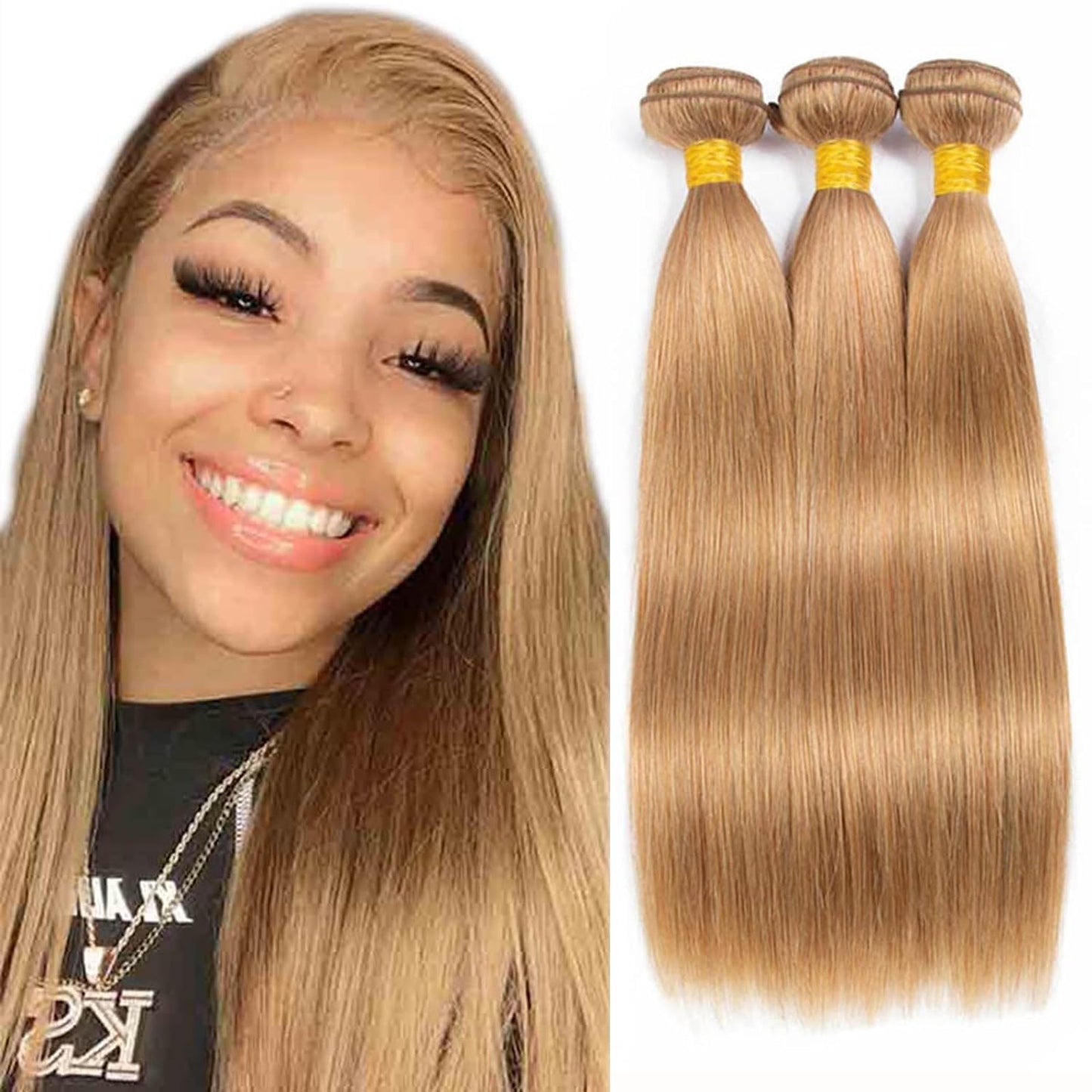 Lagalaga Bundles Human Hair 28 30 32 Inch Straight Brown 27 Color Human Hair Bundles Unprocessed Brazilian Virgin Hair Quick Wea