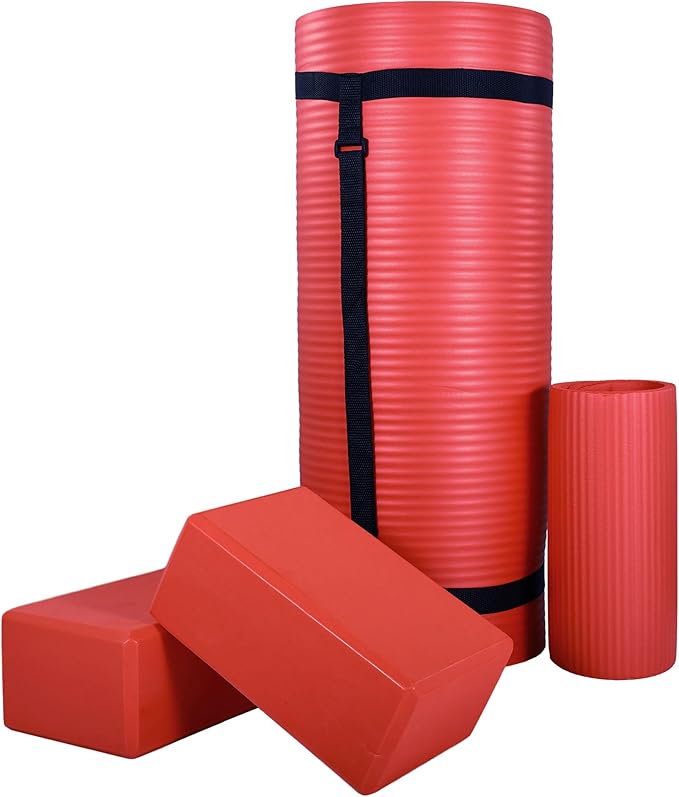 BalanceFrom 71x24 Inches Yoga Mat with Knee Pad and Optional Blocks – Extra 1-Inch Thick Non-Slip Foam with Anti-Tear Surf...
