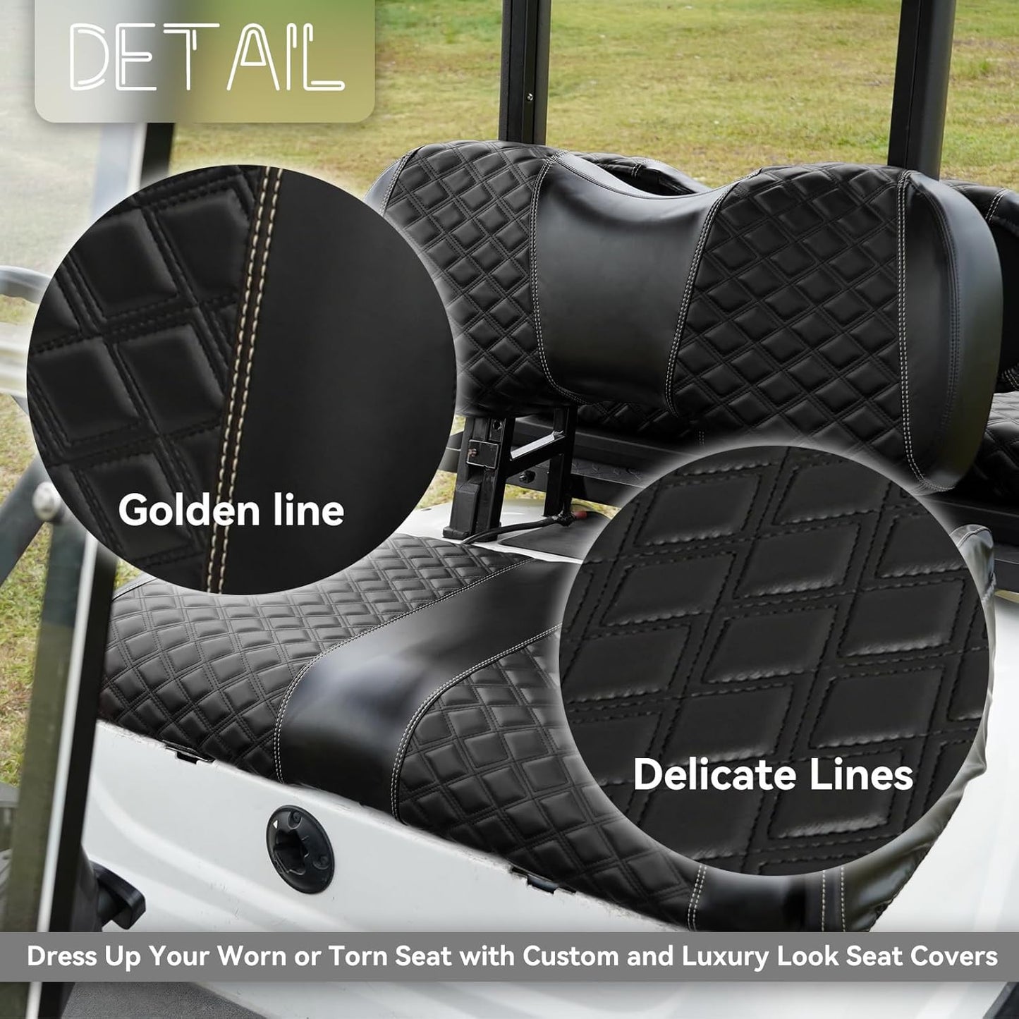 Golf Cart Front Seat Covers for Yamaha Drive 2007-2016/Drive 2 2017+ Front OEM Universal Seat Cushion, Marine Grade Vinyl Leather Seat Covers/Easy to Install-Black(2PCS)