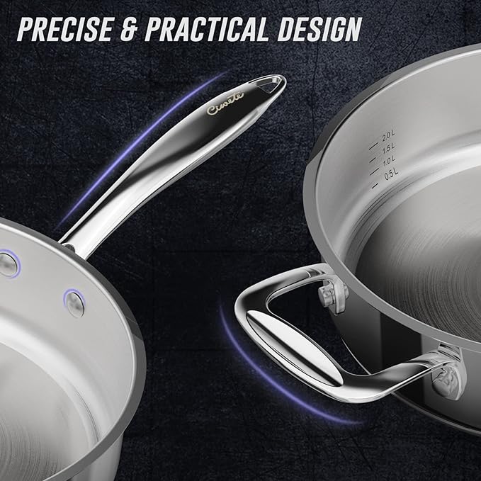 Stainless Steel Pots and Pans Set 10 Piece, Kitchen Cookware Set with Nonstick Frying Pans and Glass Lids, Induction Cookware Set, Including 2 Saucepans, Sauté pan, 2 Frying Pans, Stock Pot