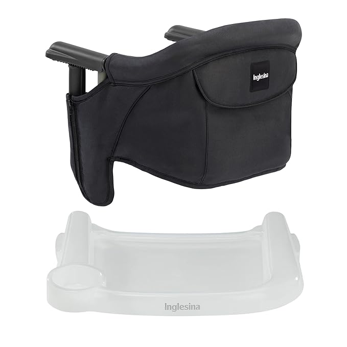 Inglesina Fast Table Chair - Black + Fast Dining Tray - Portable Baby High Chair - for Babies & Toddlers up to 37 lbs - Fits Tables 0.8'' to 3.5'' Thick - Compact & Easy to Use - Travel Bag Included
