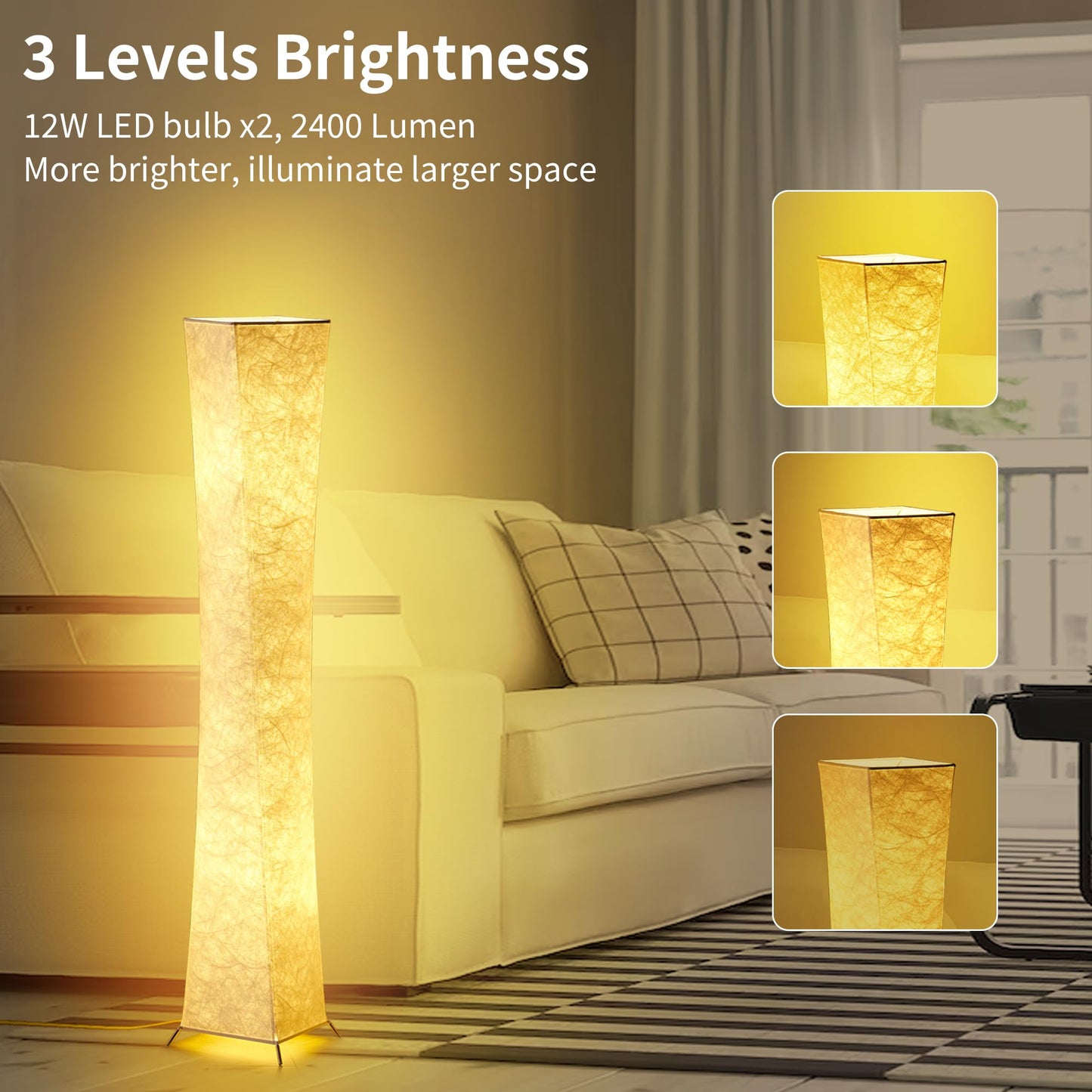 Chiphy Dimmable Floor Lamp, 52 Tall, Alloy Steel, 3-Level Brightness, White Fabric Shade, Model Sf211-107(A)