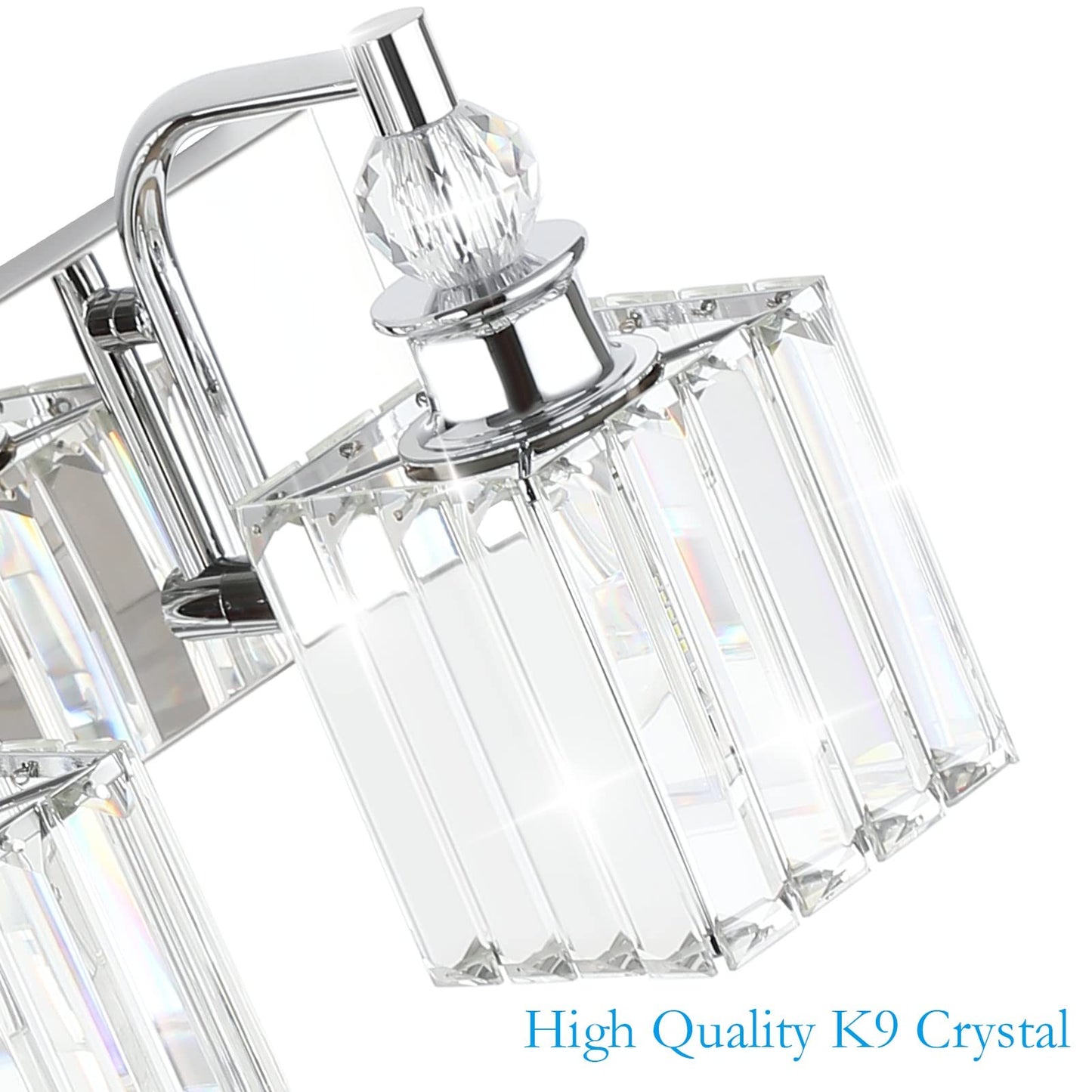 Ralbay 3-Light Crystal Vanity Light, 24 Chrome Stainless Steel, Model 8606 For Bathroom Wall Lighting