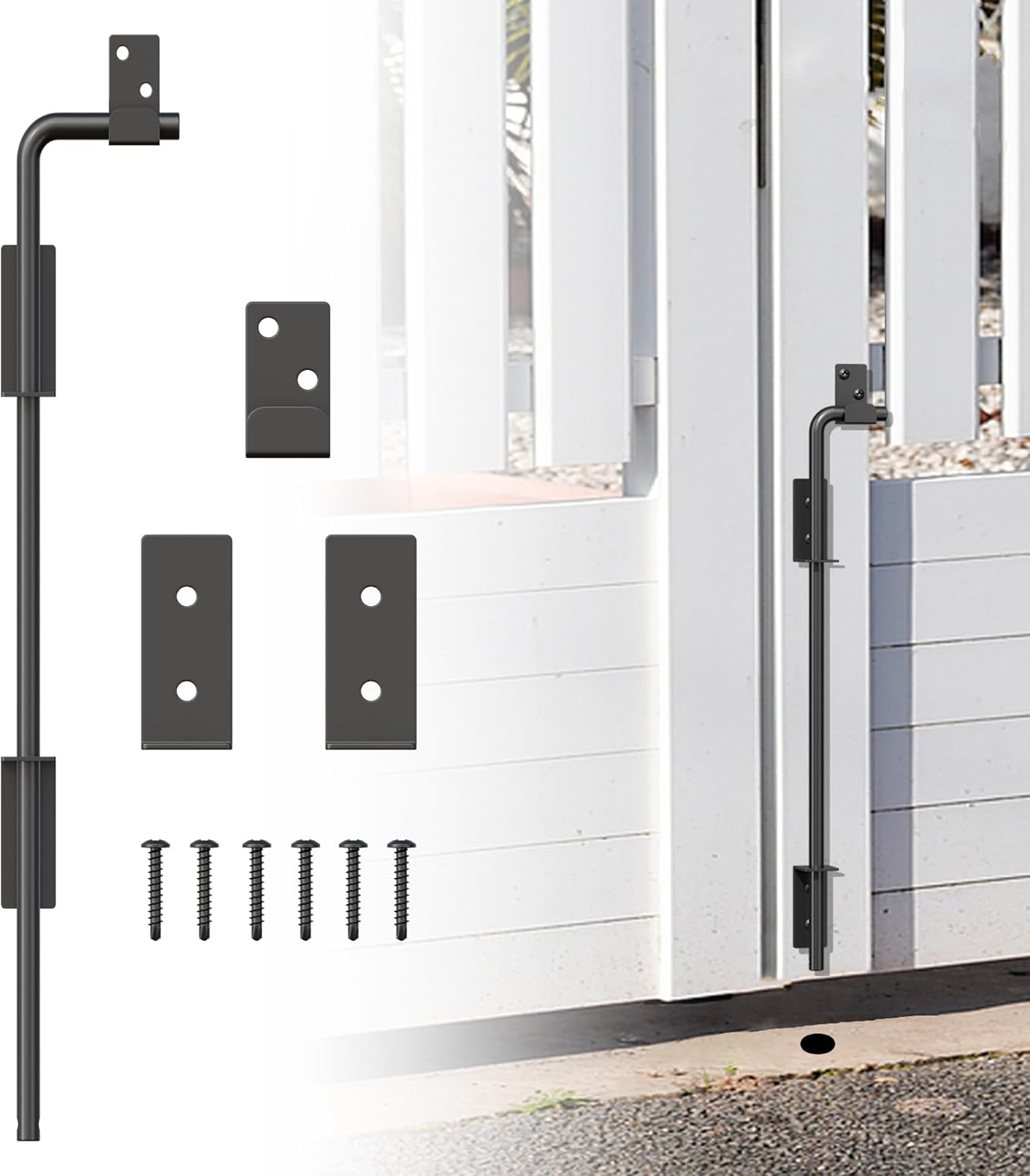 36" Heavy Duty Cane Bolt Gate Drop Rod with Upgraded Design, Square Gate Drop Rod for Wood PVC Vinyl Metal Yard Gate Latch-1 Pack