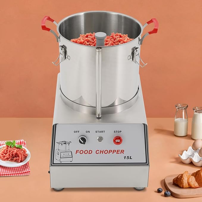 15L Commercial Food Processor, 1400W 1400RPM Stainless Steel Electric Food Processor Machine 110V Electric Grain Grinder for Chili Peppers Carrots Garlic Mushrooms Onions Meat