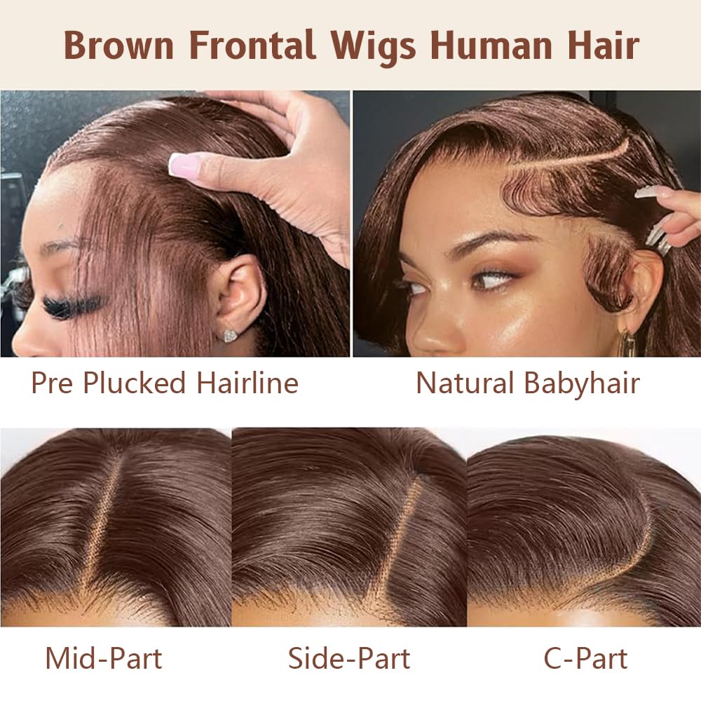 Aolvoblees 26 Inch Chocolate Brown Body Wave 250% Density 13x4 HD Pre Plucked Lace Front Wigs Human Hair Frontal Glueless Colore