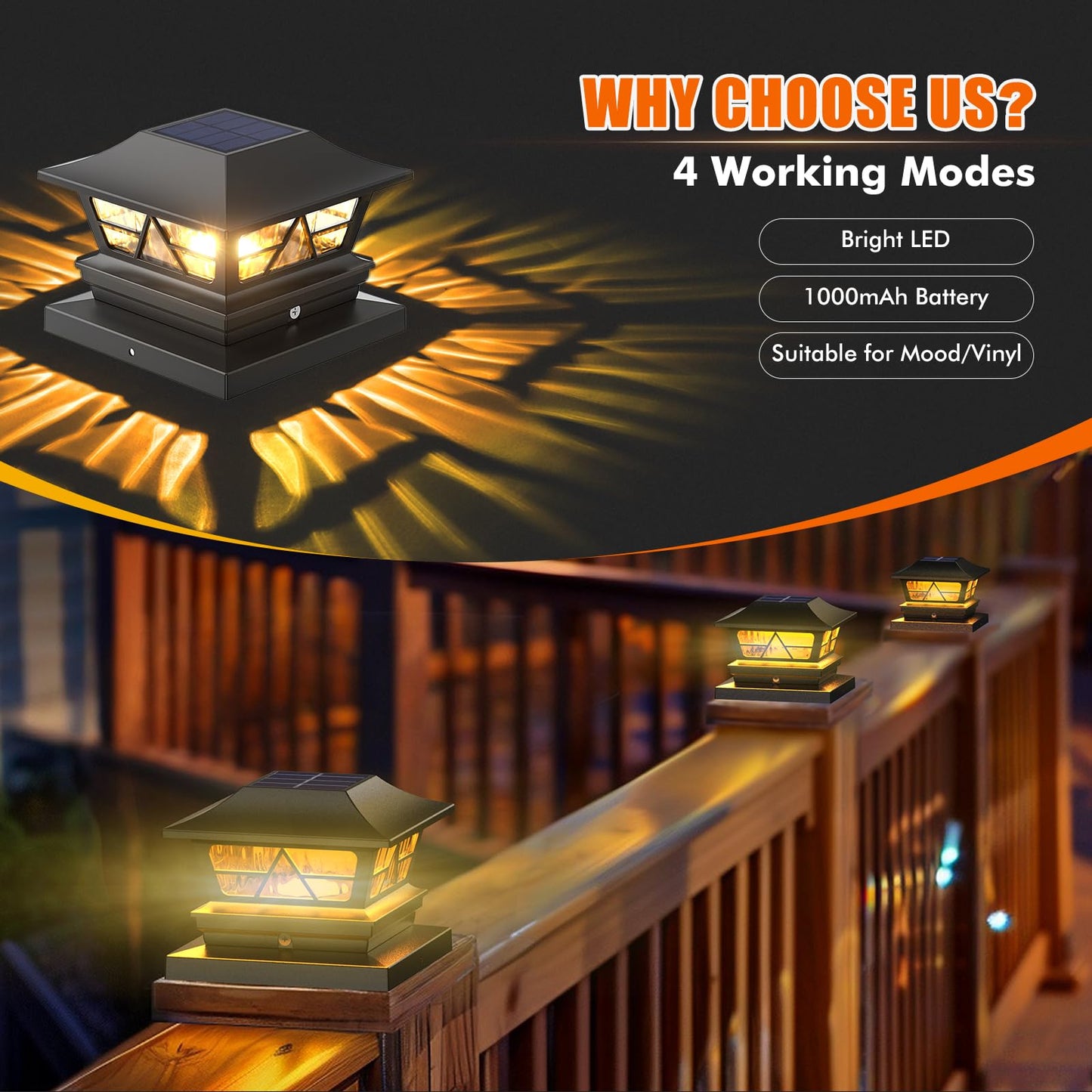 Viewsun Solar Post Lights Outdoor 4 Pack RGB Color Changing Waterproof Plastic Black Model VV-LT1114-2