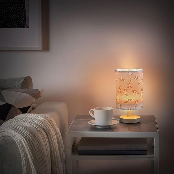 Table Lamp Yoga Cavalier King Charles Spaniel Dog Nightstand Lamp with Wood Base Fabric Lamp Shade Bedside Desk Lamp for Living Room Bedroom Kids Room Office