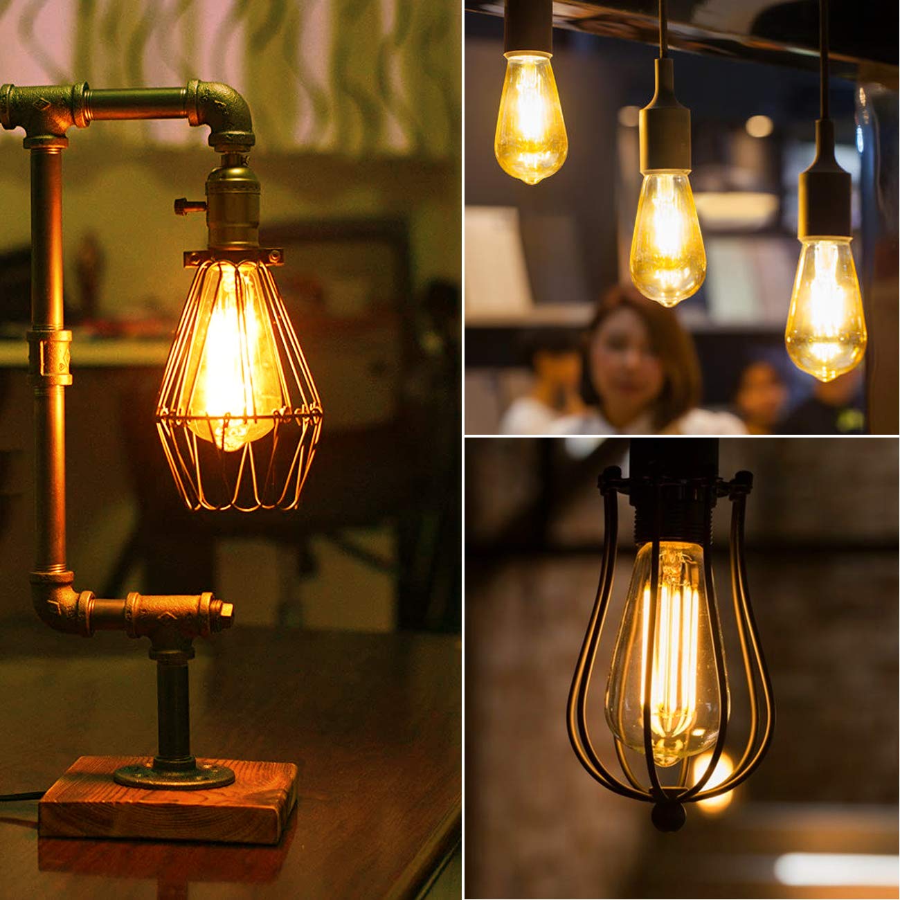 ANWIO Vintage Edison ST21 LED Filament Bulb 8W Dimmable 2500K Warm White E26 Medium Base Amber Glass 6 Pack