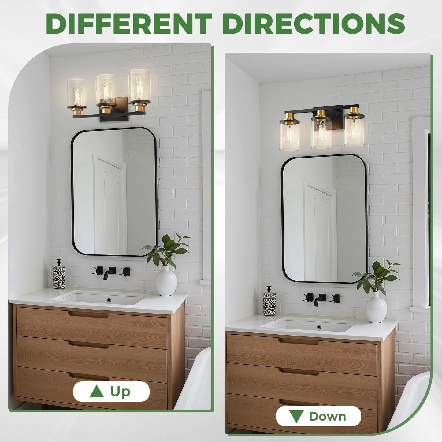 Doresshop 17 Inch Bathroom Light Fixtures  3-Light Black And Gold Bathroom Lighting Fixtures Over Mirror With Glass Shade  Modern Vanity Lights For Hallway Bedroom  Includes Bulbs