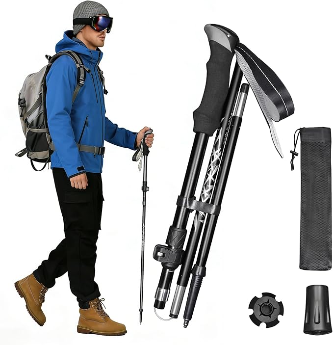 Deepfeel Collapsible Trekking Pole Adjustable Hiking Pole - Aluminum Alloy 7075 Walking Stick with Telescopic & Foldable T...